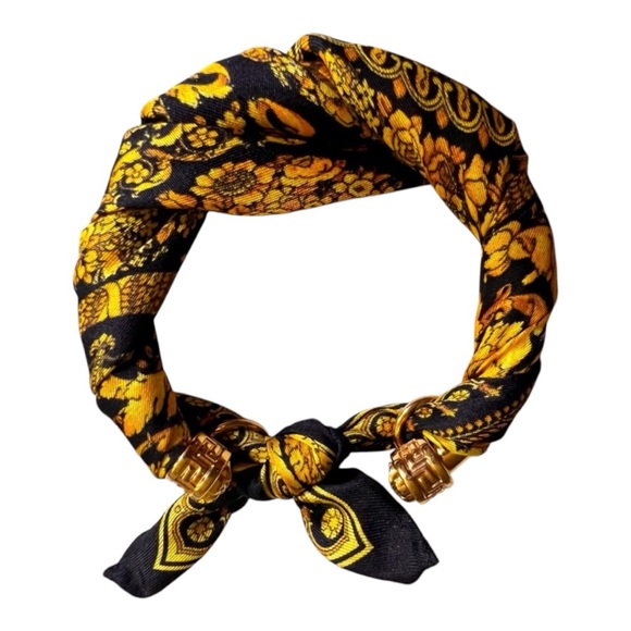 Versace Medusa Rare Gilt Gold Metal and Mini Satin Baroque Scarf Bracelet Cuff - Picture 7 of 10